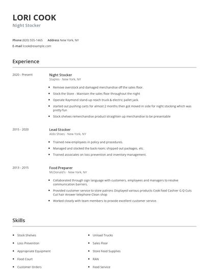 Night Stocker Resume