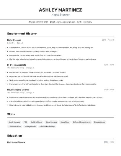 Night Stocker Resume