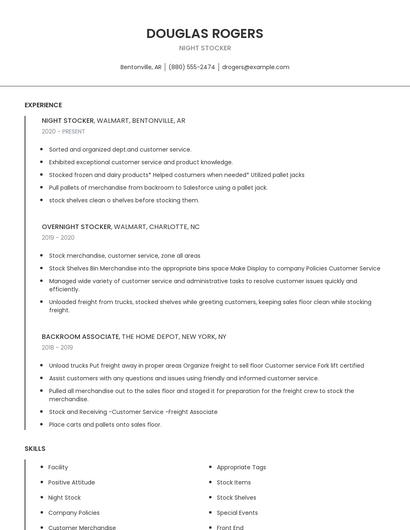 Night Stocker Resume