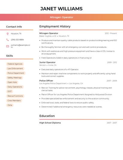 Nitrogen Operator Resume