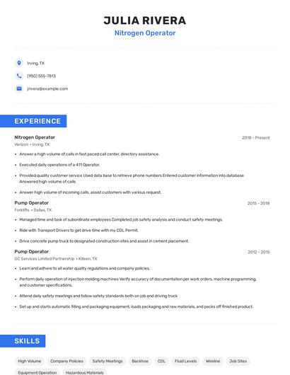 Nitrogen Operator Resume