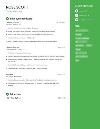 Nitrogen Operator Resume