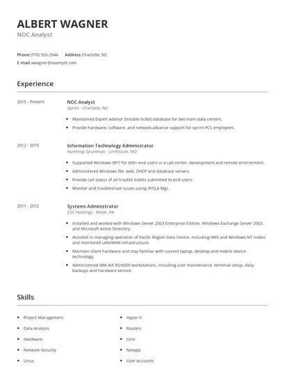 NOC Analyst Resume
