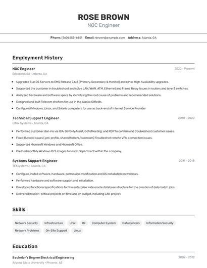 NOC Engineer Resume