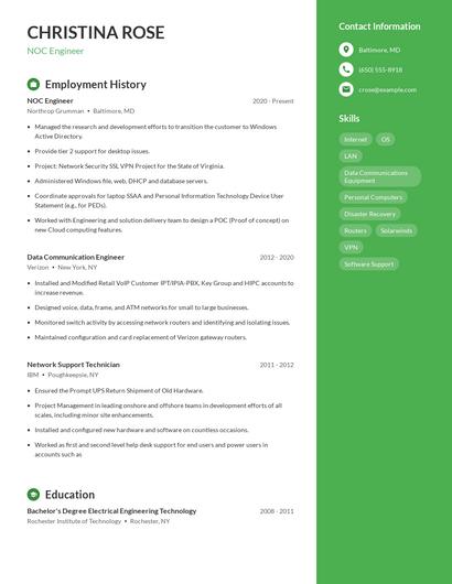 NOC Engineer Resume