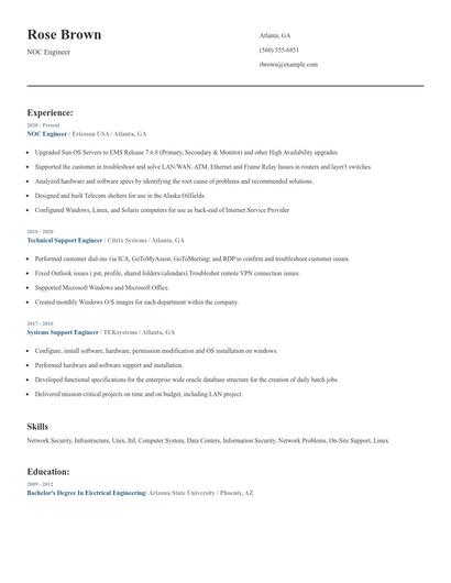 NOC Engineer Resume