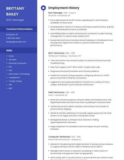 NOC Manager Resume