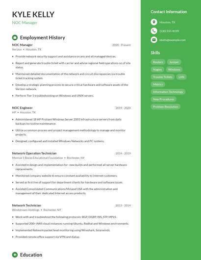 NOC Manager Resume