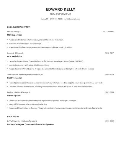 NOC Supervisor Resume