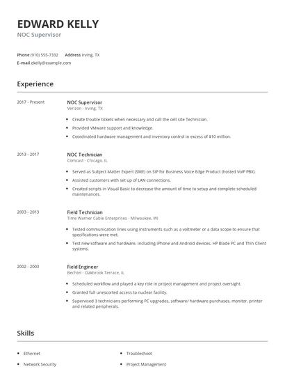 NOC Supervisor Resume