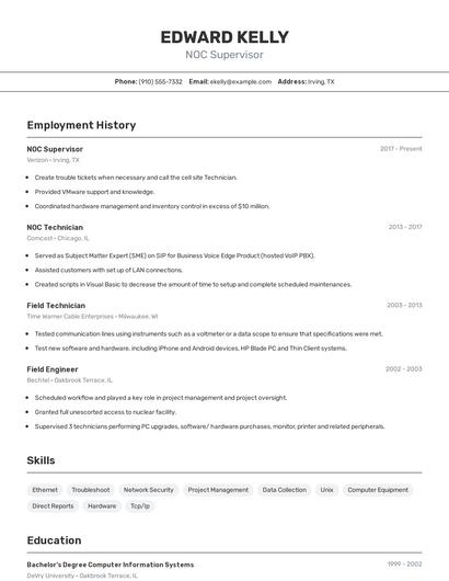 NOC Supervisor Resume