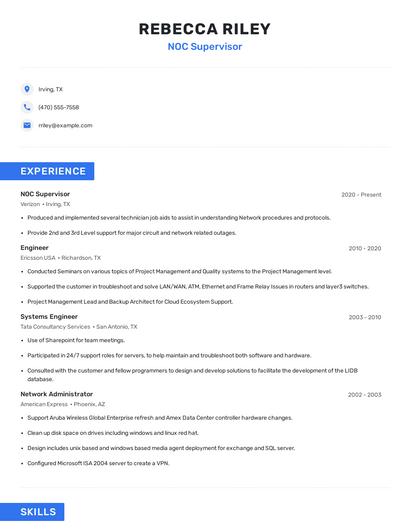 NOC Supervisor Resume