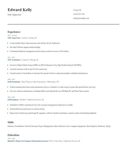 NOC Supervisor Resume