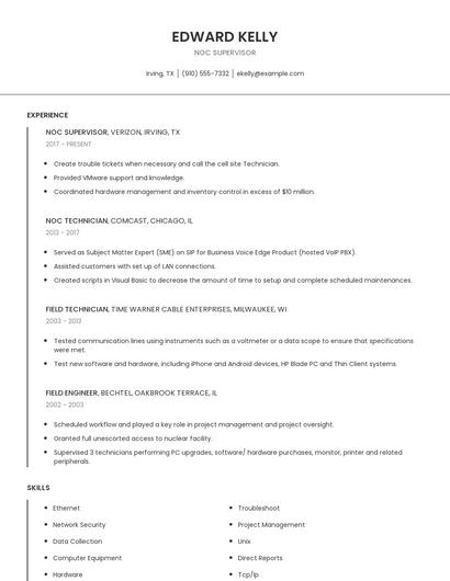 NOC Supervisor Resume