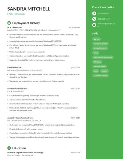 NOC Technician Resume