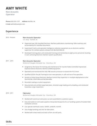 Non-Acoustic Operator Resume