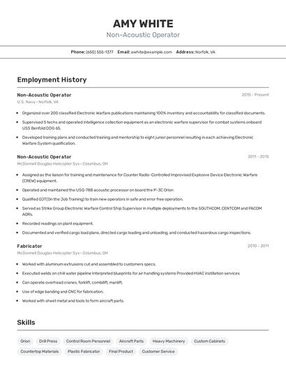Non-Acoustic Operator Resume