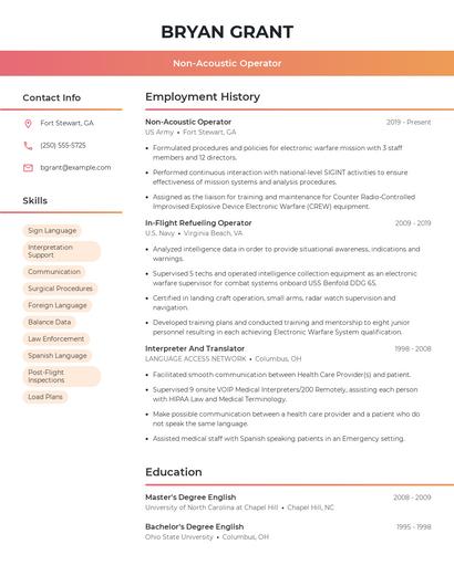 Non-Acoustic Operator Resume