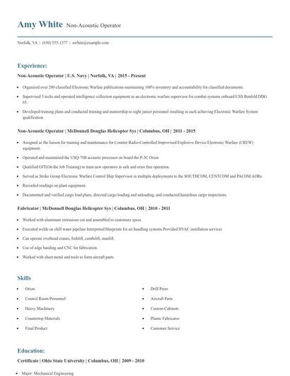 Non-Acoustic Operator Resume