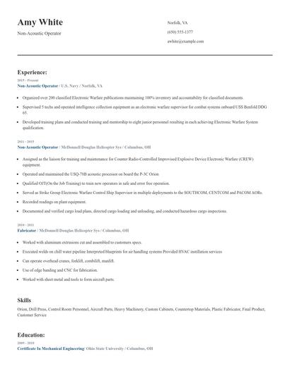 Non-Acoustic Operator Resume