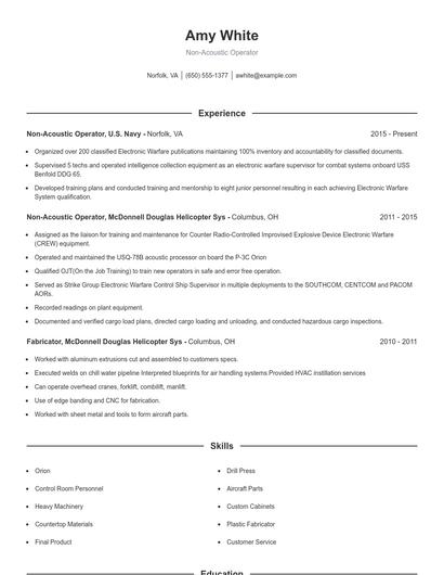Non-Acoustic Operator Resume