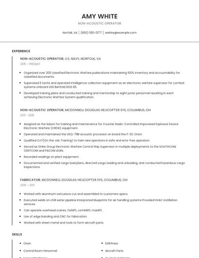 Non-Acoustic Operator Resume