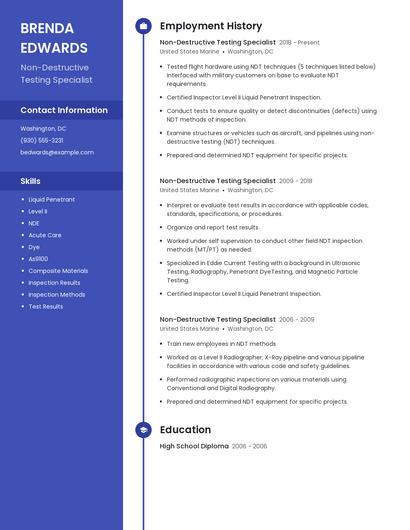 Non-Destructive Testing Specialist Resume