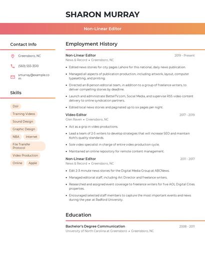 Non-Linear Editor Resume