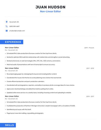 Non-Linear Editor Resume