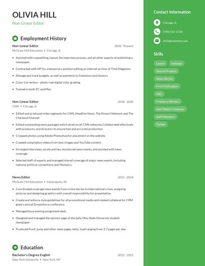 Non-Linear Editor Resume