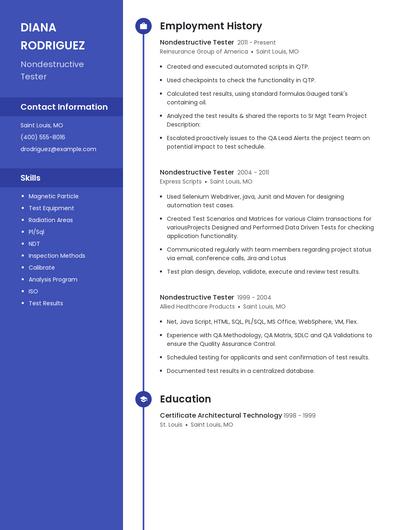 Nondestructive Tester Resume