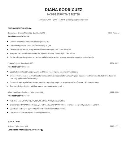 Nondestructive Tester Resume