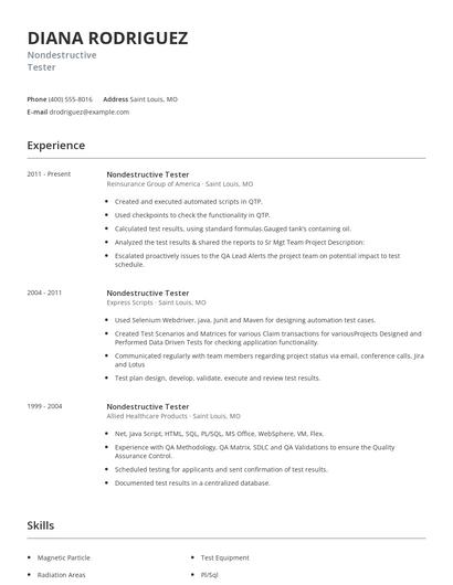 Nondestructive Tester Resume