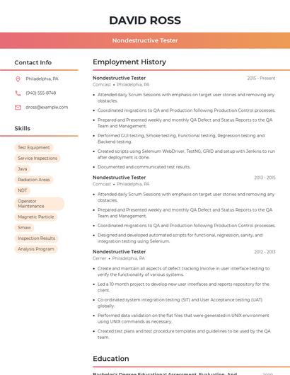 Nondestructive Tester Resume