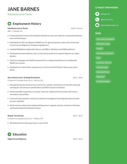 Nondestructive Tester Resume