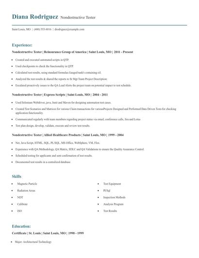 Nondestructive Tester Resume