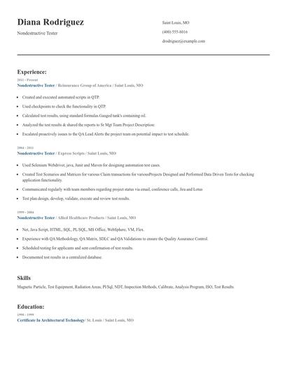 Nondestructive Tester Resume