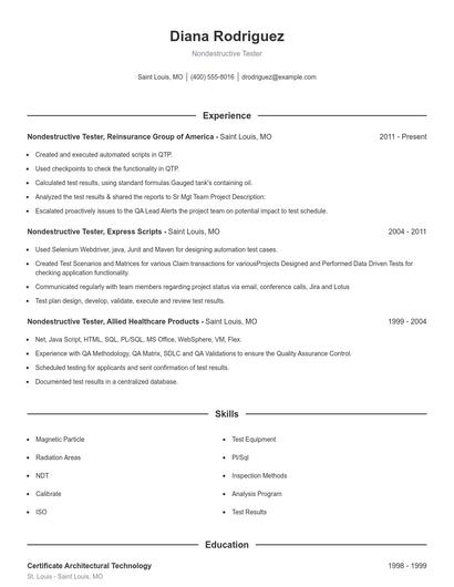 Nondestructive Tester Resume