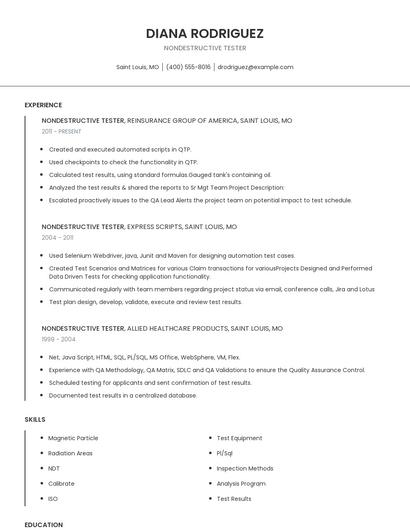Nondestructive Tester Resume