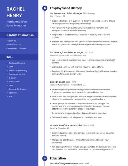North American Sales Manager Resume