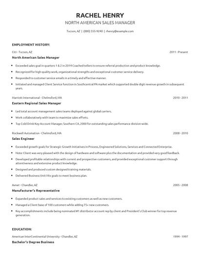 North American Sales Manager Resume