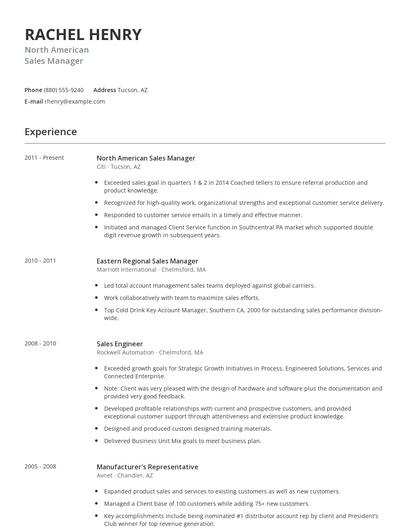 North American Sales Manager Resume