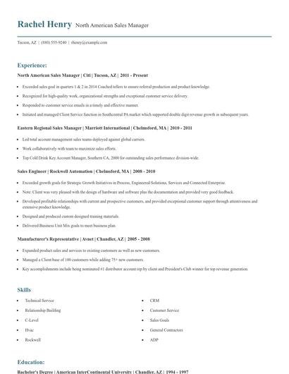 North American Sales Manager Resume
