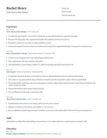 North American Sales Manager Resume