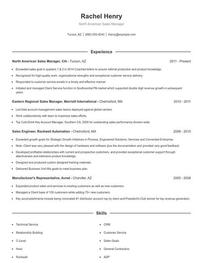 North American Sales Manager Resume