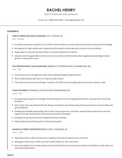 North American Sales Manager Resume