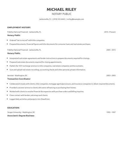 Notary Public Resume