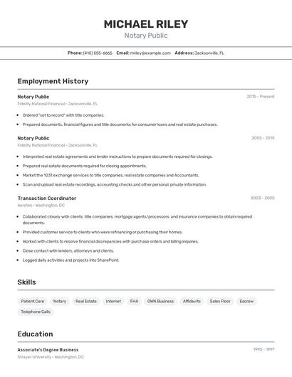 Notary Public Resume
