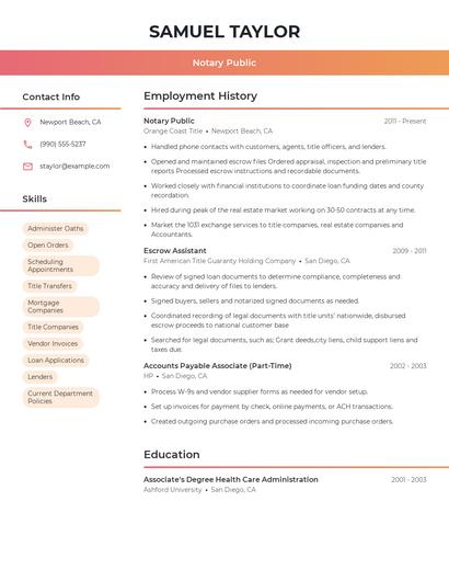 Notary Public Resume