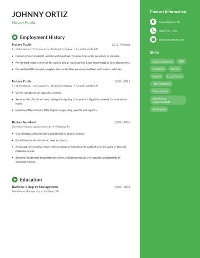 Notary Public Resume